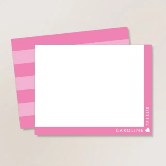 Preppy Pink 2-Tone Stripes Cute Girly Personalized Note Card | Zazzle