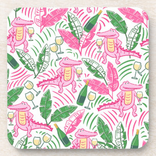 Preppy Pink Alligator Wine / Coastal Chic Cocktail Beverage Coaster