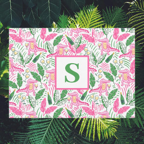 Preppy Pink Alligator Wine Monogram Thank You Card