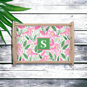 Preppy Pink Alligator Wine Personalized Monogram Serving Tray