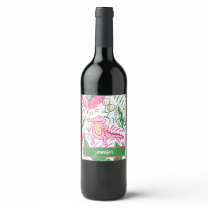 Preppy Pink Alligator Wine Personalized Name Label