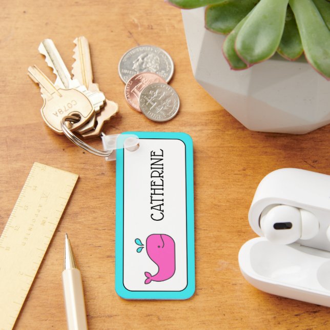 Preppy Pink and Aqua Whale Personalized Keychain (Desk)