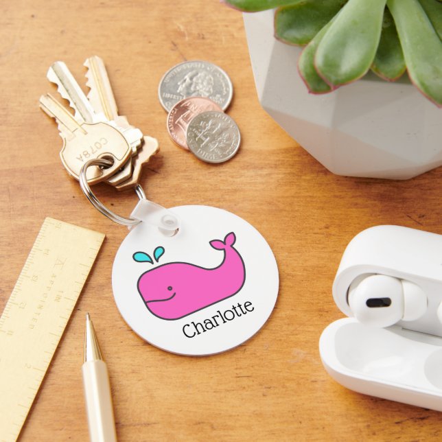 Preppy Pink and Aqua Whale Personalized Keychain (Desk)