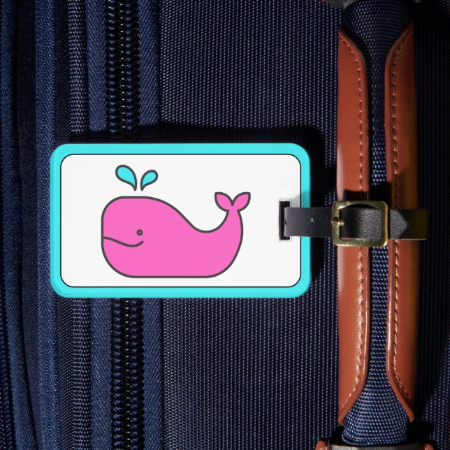 Preppy Pink and Aqua Whale Personalized Luggage Tag (Front Insitu 4)