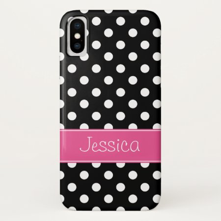Preppy Pink And Black Polka Dots Personalized Iphone Xs Case