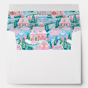 Preppy Pink and Blue Christmas Village Envelope