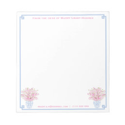Preppy Pink And Blue Custom Stationery With Name Notepad