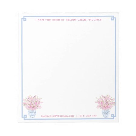 Preppy Pink And Blue Custom Stationery With Name Notepad