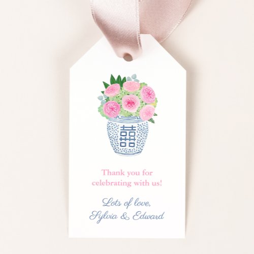 Preppy Pink And Blue Garden Roses Wedding Shower Gift Tags