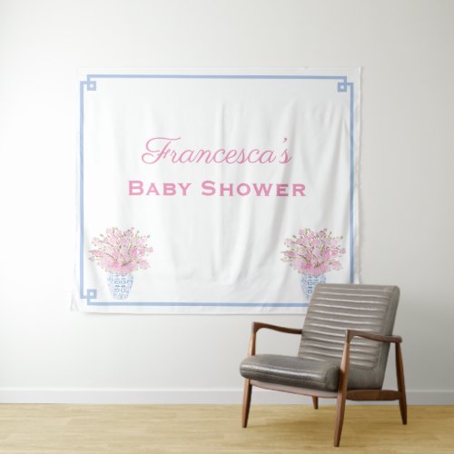 Preppy Pink And Blue Online Baby Shower Backdrop