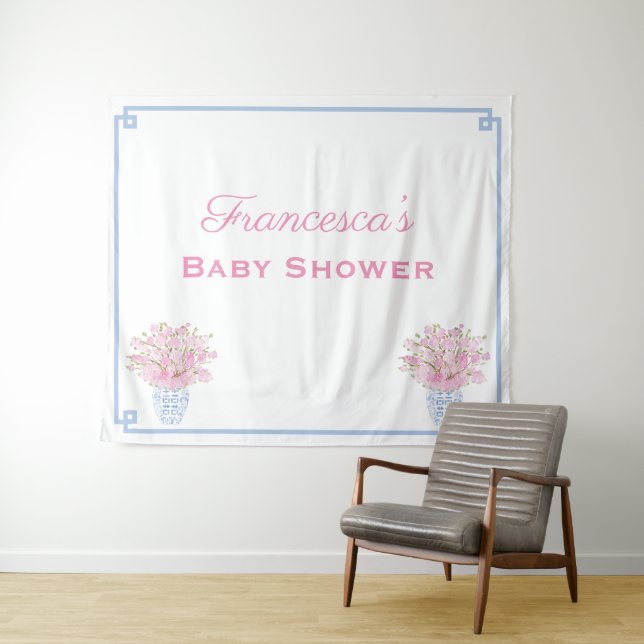 Preppy Pink And Blue Online Baby Shower Backdrop (In Situ (Horizontal))