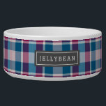 Preppy Pink and Blue Plaid Monogram Bowl<br><div class="desc">Pretty plaid water or food bowl for your dog. The plaid in the background is in red and blue colors. Customize this product by adding your pet's name in the rectangle frame.</div>