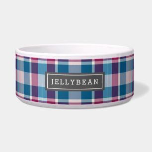 Preppy Pink and Blue Plaid Monogram Bowl