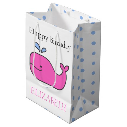 Preppy Pink and Blue Whales and Polka Dots Medium Gift Bag