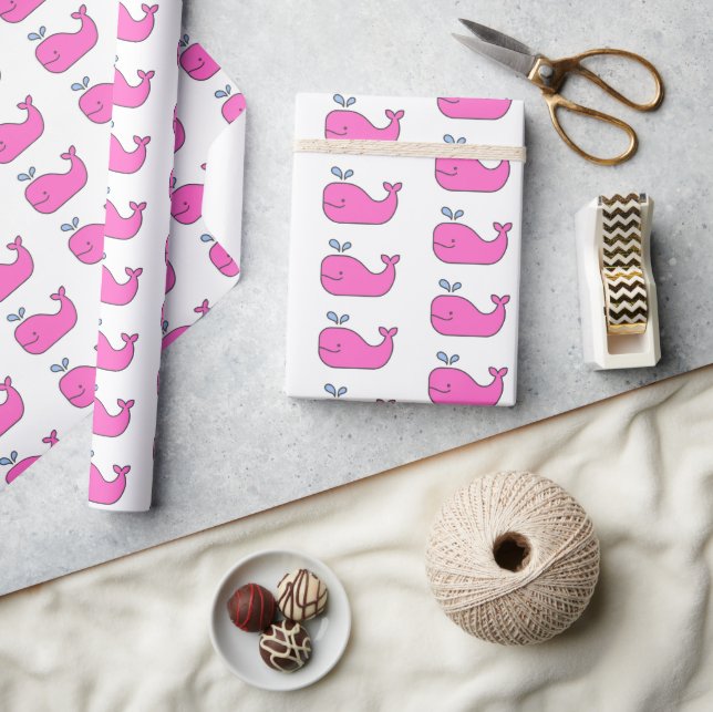 Preppy Pink and Blue Whales Wrapping Paper (Crafts)