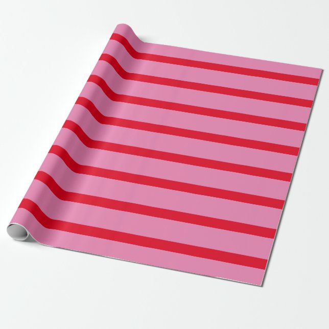 Preppy Pink and Bright Red Stripes Pattern Wrapping Paper (Unrolled)