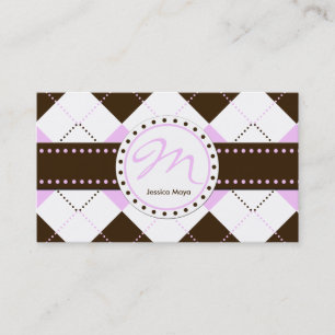 Preppy Pink and Brown Checker Patterns Business Card