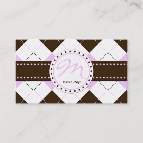 Preppy Pink and Brown Checker Patterns Business Card Template