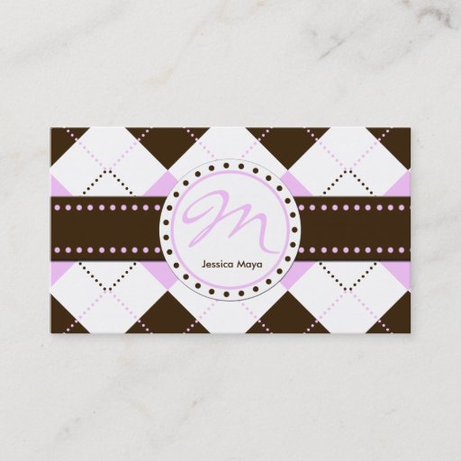 Customizable Preppy Pink and Brown Checker Patterns Business Card Template
