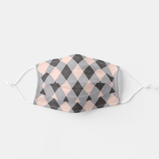 Preppy Pink And Gray Argyle Adult Cloth Face Mask (Front, Unfolded)