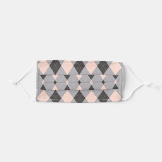 Preppy Pink And Gray Argyle Adult Cloth Face Mask (Front, Folded)