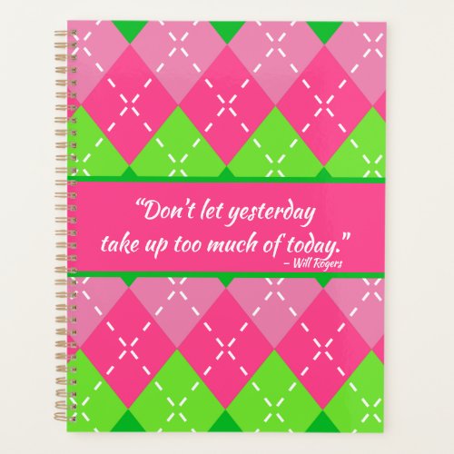 Preppy Pink and Green Argyle with White Stitching  Planner