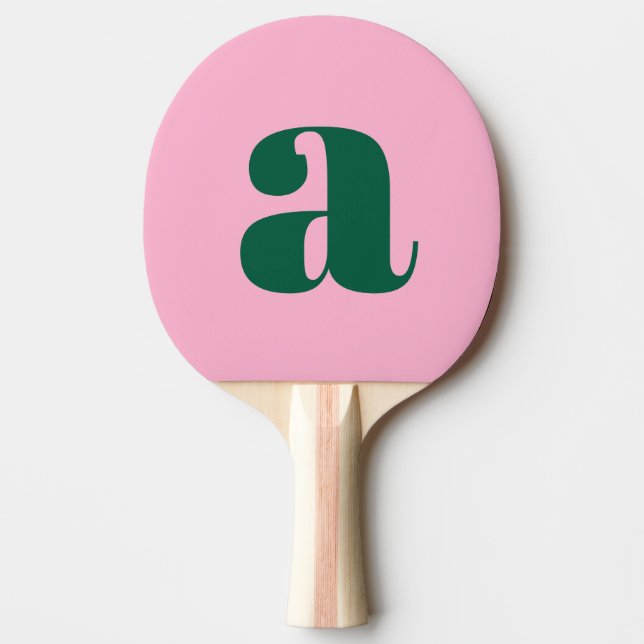 Preppy Pink and Green Bold Retro Monogram Initial Ping Pong Paddle (Front)