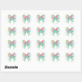 Preppy Pink and Green Bow Personalized Classic Round Sticker | Zazzle