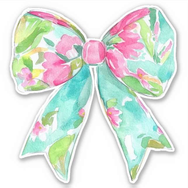 Preppy Pink and Green Bow Sticker (Front)