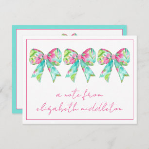 Preppy Pink and Green Bows Personalized Note Card