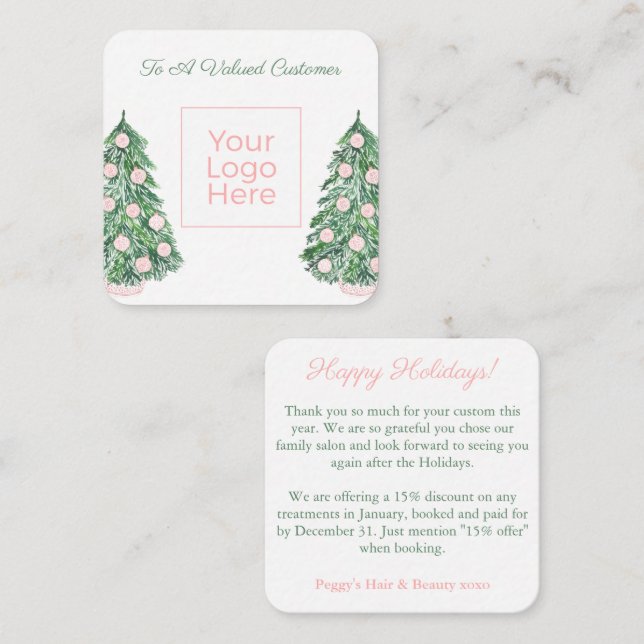 Preppy Pink And Green Business Logo Happy Holidays Note Card (Front/Back)