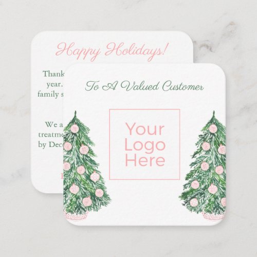 Preppy Pink And Green Business Logo Happy Holidays Note Card