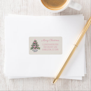 Preppy Pink and Green Chinoiserie Christmas Tree Label