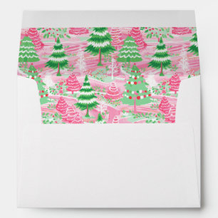 Preppy Pink and Green Christmas Trees Envelope