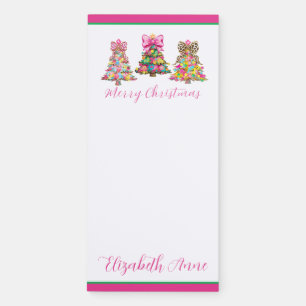Preppy Pink and Green Christmas Trees Magnetic Notepad