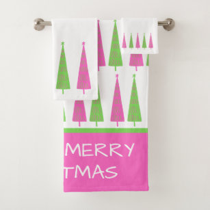 Geometry Pink Christmas Tree Towel