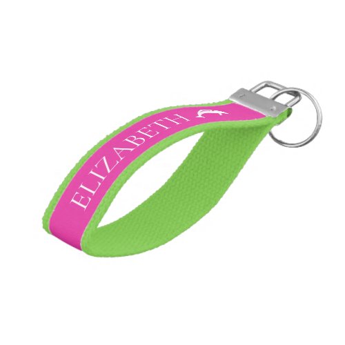 Preppy Pink and Green Dolphin Personalized Wrist Keychain