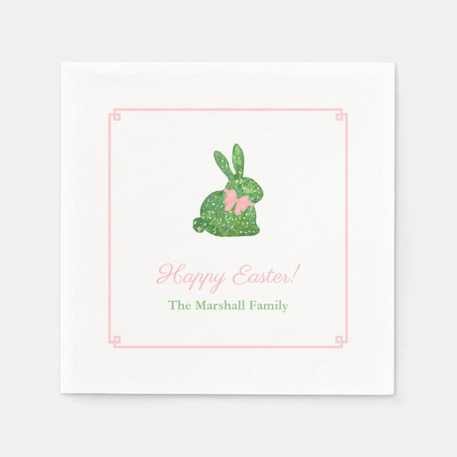Preppy Pink And Green Easter Bunny Brunch Party Napkins (Front)