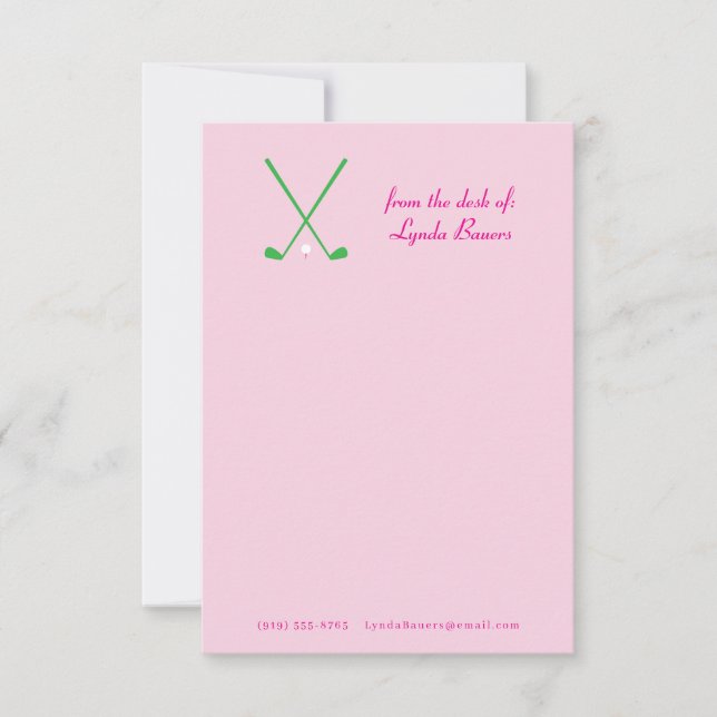 Preppy Pink and Green Golf Stationery Note Card (Front)