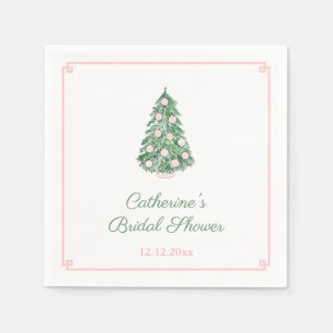 Preppy Pink And Green Holidays Tree Wedding Shower Napkins