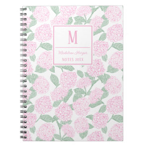 Preppy Pink and Green Hydrangeas Monogram Notebook