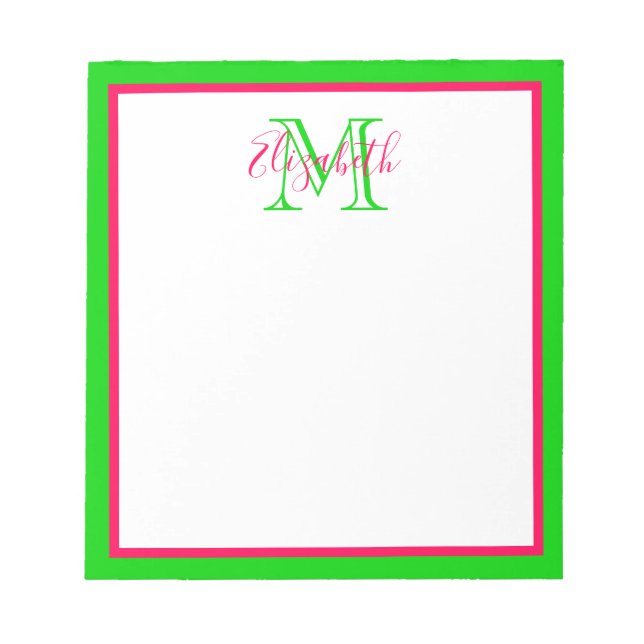Preppy Pink and Green Monogram Notepad (Front)