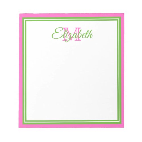 Preppy Pink and Green Monogram Notepad