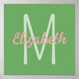 Preppy Pink and Green Monogram Poster