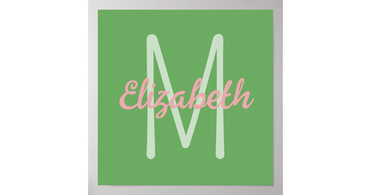 Preppy Pink and Green Monogram Poster | Zazzle