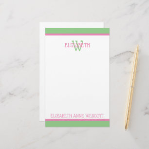 Preppy Pink and Green Monogram Stationery