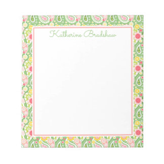 Preppy Pink and Green Paisley Notepad