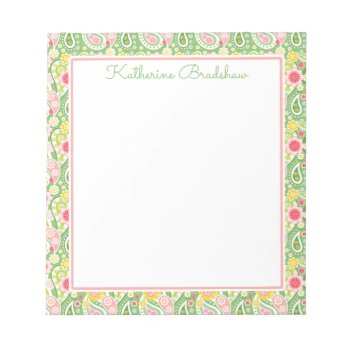 Preppy Pink And Green Paisley Notepad by NoteworthyPrintables at Zazzle