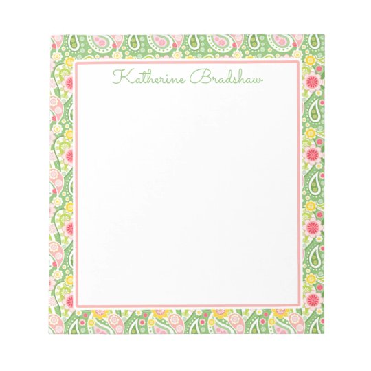 Preppy Pink and Green Paisley Notepad | Zazzle.com