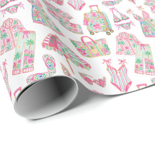 Preppy Pink and Green Palm Beach Chic Style Wrapping Paper